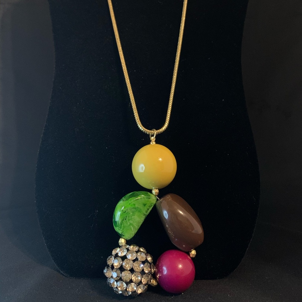 Fuschia,Green,Yellow,Brown Chunky Beaded Gold Tone